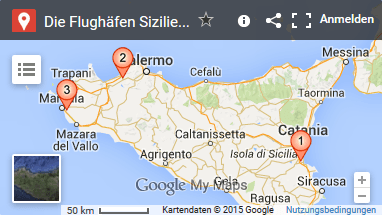 Mappa dei tre aeroporti siciliani