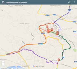 Map of a sightseeing tour around Agrigento