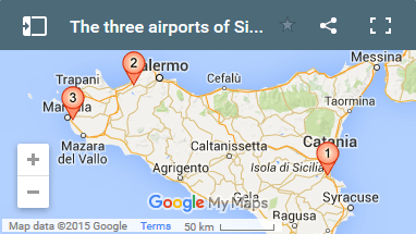 Map of Sicily's three airports