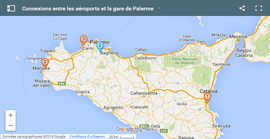 Carte des connexions entre les aéroports et la gare de Palerme