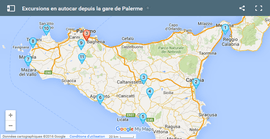 Carte des excursions en autocar depuis la gare de Palerme