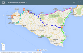 Carte des autoroutes de Sicilie