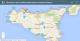 Mappa delle escursioni e gite in pullman dalla stazione centrale di Palermo
