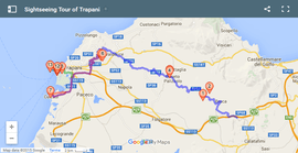 Map of a sightseeing tour around Trapani