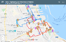 Map of a sightseeing and attractions tour in Palermo