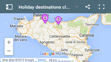 Map of holiday destinations close to Palermo