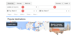 Google Flight Search - departure airport and destination airport