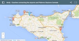 Map showing coaches that connect the airports and the Main Station in Palermo