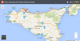Map suggesting coach trips from the Main Station in Palermo