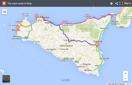Map of the major roads of Sicily