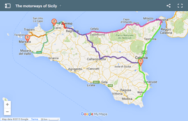 Map of the motorways of Sicily