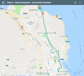 Karte der Stadtrundfahrt durch Palermo - Mondello