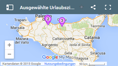 Karte ausgewählter Urlaubsziele nahe Palermo