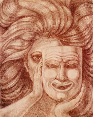 Mirella Pipia - Bleistiftzeichnung - Frau mit Maske