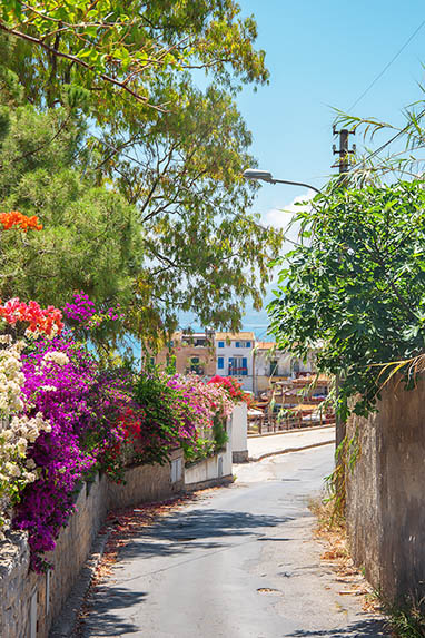 Sizilien - Blühende Gasse im Ortsteil Porticello